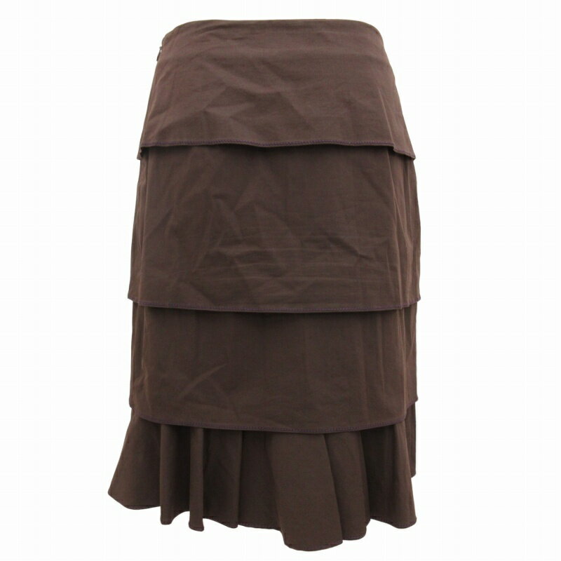 【中古】ポールカ PAULE KA スカート ひざ丈 ティアード プリーツ ステッチ 36 S 茶 ダークブラン ■MA /SS 0823 レディース 【ベクトル 古着】 240823