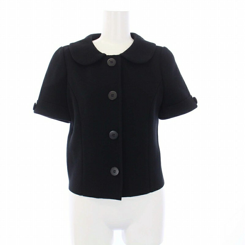 【中古】フォクシー FOXEY ラウンドカラージャケット ニット 半袖 ショート丈 40 M 黒 ブラック /KH レディース 【ベクトル 古着】 240906