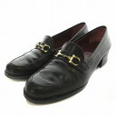 【中古】サルヴァトーレフェラガモ Salvatore Ferragamo SPORT ビットローファー レザー ローヒール チャンキーヒール 4 21.5cm 黒 ブラック /NW27 ■GY14 レディース 【ベクトル 古着】 240910(4)