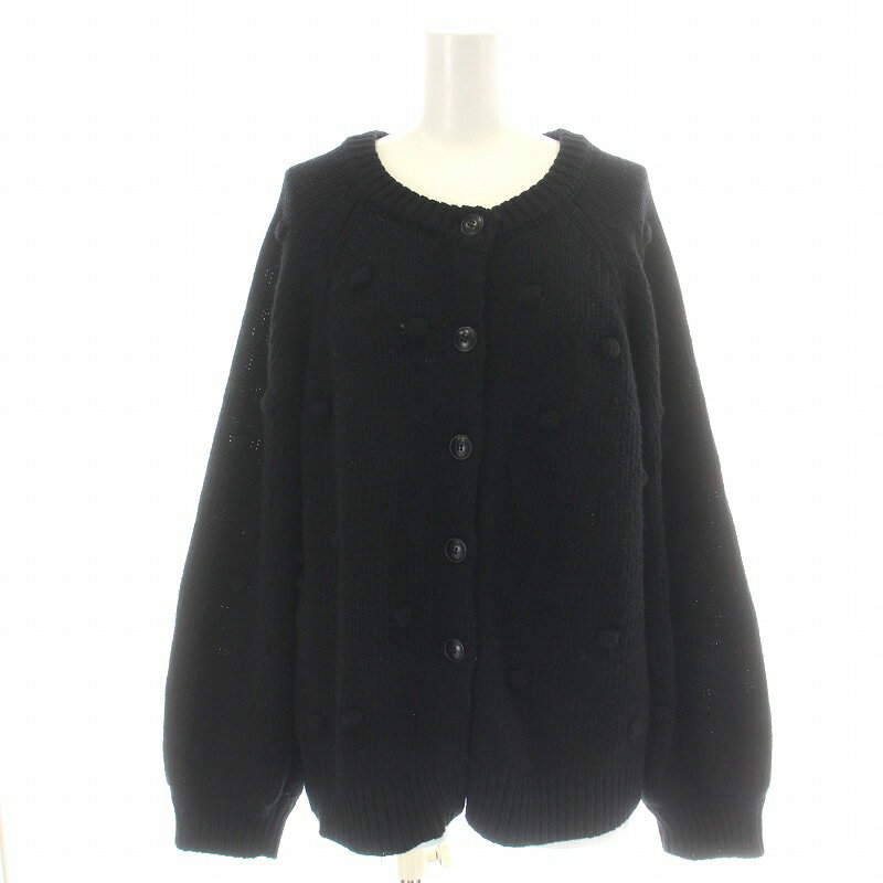 【中古】オオカミとフクロウ ニットカーディガン 長袖 クルーネック バルーンスリーブ ポンポン 黒 ブラック /NW24 レディース 【ベクトル 古着】 240920