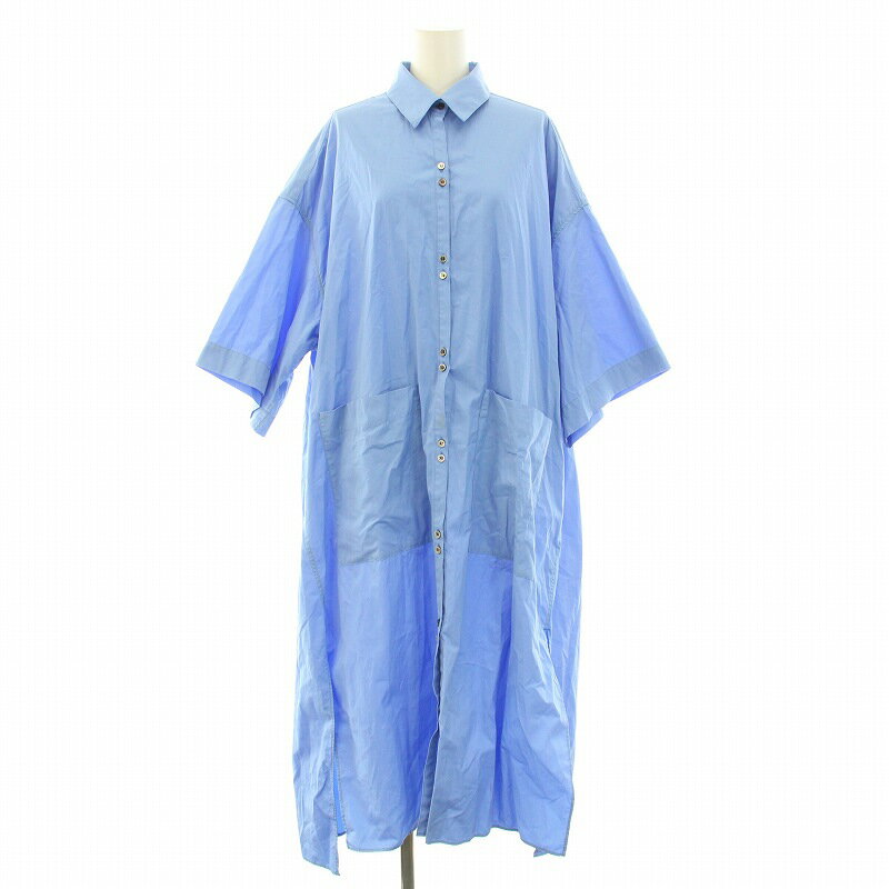 【中古】リト RITO シャツワンピース ミモレ ロング 半袖 レギュラーカラー オーバーサイズ 36 S 青 ブルー /BB ■GY30 レディース 【ベクトル 古着】 240925