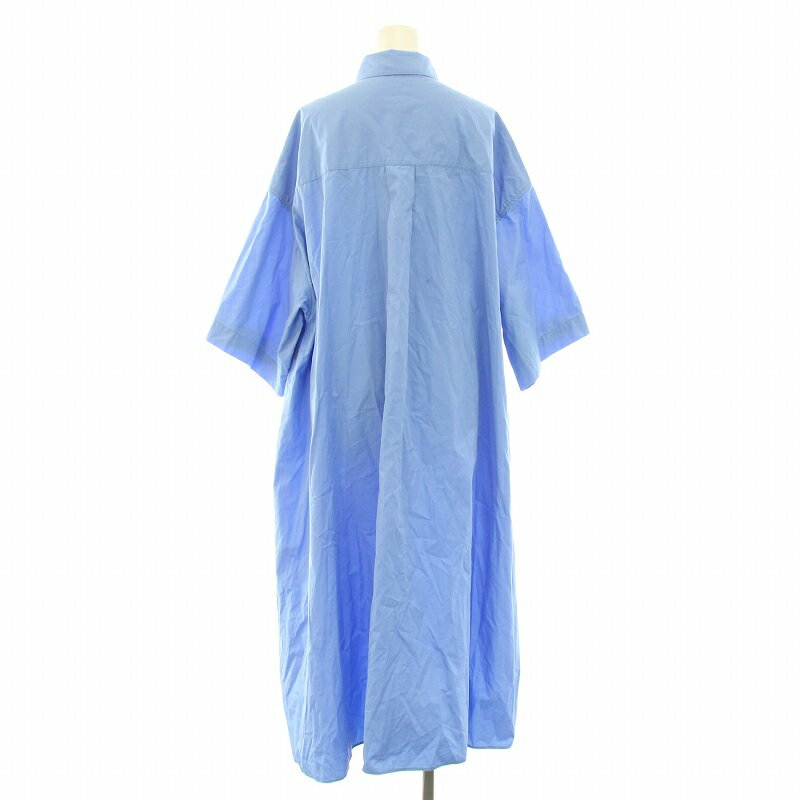 【中古】リト RITO シャツワンピース ミモレ ロング 半袖 レギュラーカラー オーバーサイズ 36 S 青 ブルー /BB ■GY30 レディース 【ベクトル 古着】 240925