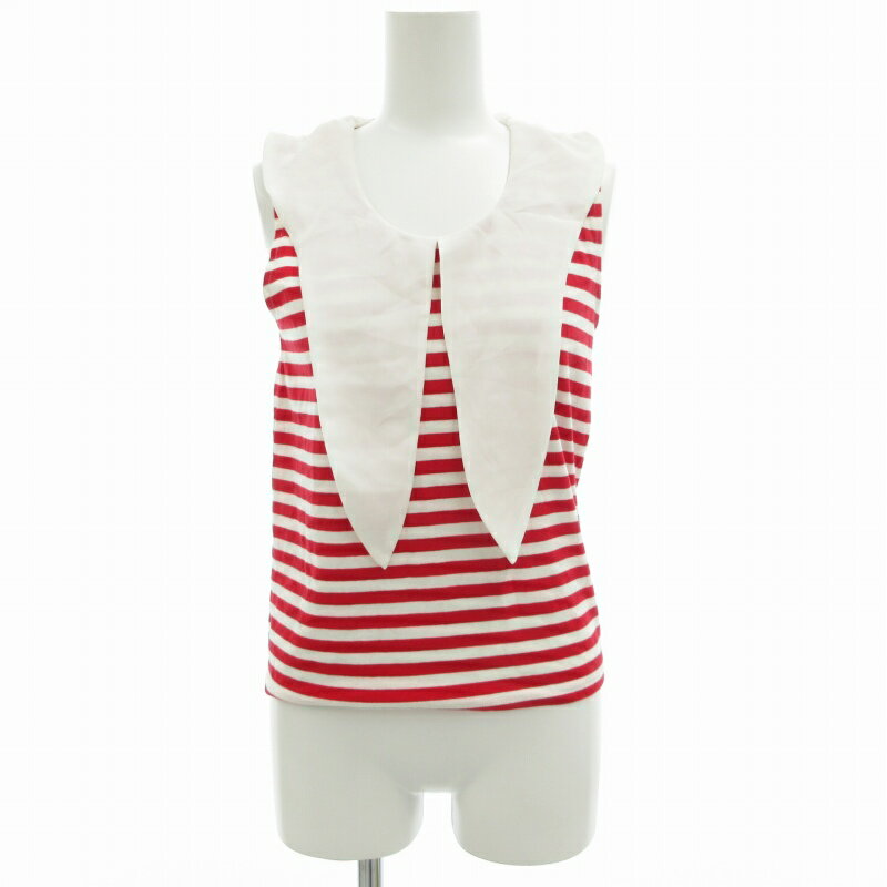 【中古】ティティー&コー TITTY&CO カットソー ノースリーブ ビッグカラー ボーダー F 赤 レッド 白 ホワイト /SS 0929 レディース 【ベクトル 古着】 241002