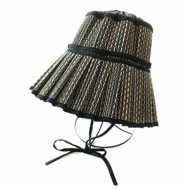 【中古】ローナマーレイ LORNA MURRAY カプリハット Capri Hat 帽子 プリーツ リボン あご紐付き 黒 ブラック ベージュ /NW3 レディース 【ベクトル 古着】 241003