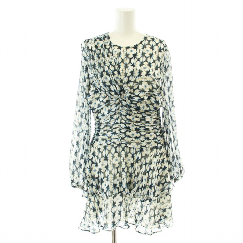 【中古】ザラ ZARA ティアードワンピース ミニ フリル シアー シースルー ギャザー 長袖 M 白 ホワイト 紺 ネイビー /XK レディース 【ベクトル 古着】 241015