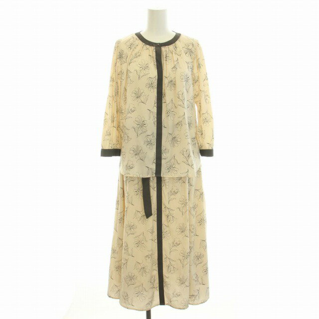 【中古】エニィスィス エニシス anySiS 24SS セットアップ 上下 花柄 シャツ ブラウス スカート フレア ロング ミモレ丈 ベルト 0 XS 白 アイボリー グレー /TK レディース 【ベクトル 古着】 241107