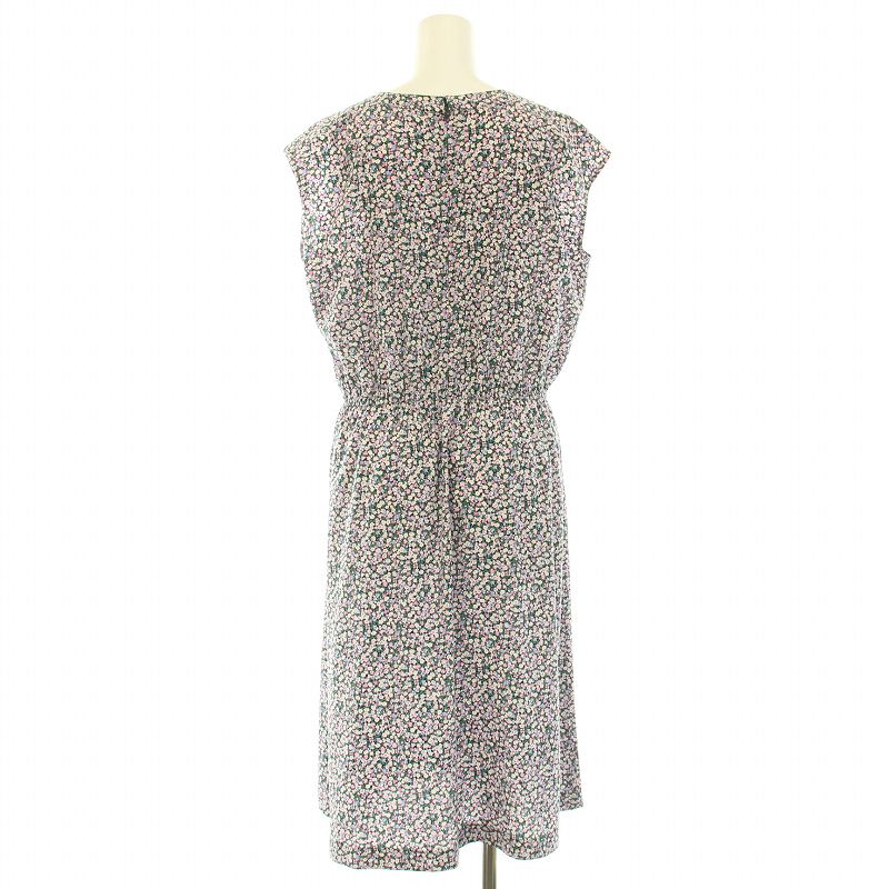 【中古】マッキントッシュフィロソフィー MACKINTOSH PHILOSOPHY フレアワンピース ギャザー ミモレ ロング スキッパー ノースリーブ ウエストゴム 花柄 総柄 38 M ピンク 緑 グリーン /BB レディース 【ベクトル 古着】 241030