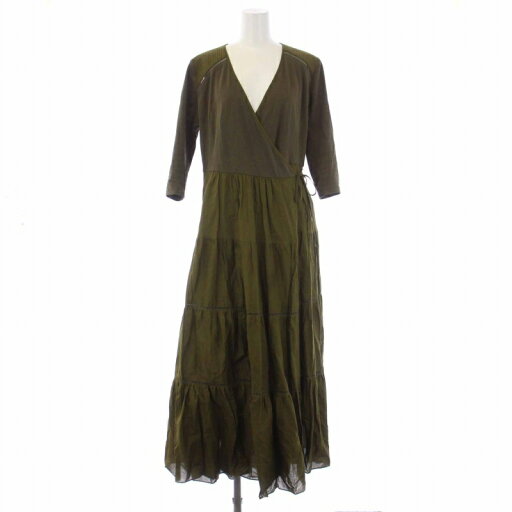 【中古】ボーダーズアットバルコニー BORDERS at BALCONY BALLERINA MAXI DRESS ワンピース ロング 七分袖 リボン 素材切替 36 S カーキ BD1911-3E-26 /BM レディース 【ベクトル 古着】 241111 【中古】ボーダーズアットバルコニー BORDERS at BALCONY BALLERINA MAXI DRESS ワンピース ロング 七分袖 リボン 素材切替 36 S カーキ BD1911-3E-26 /BM レディース 【ベクトル 古着】 241111