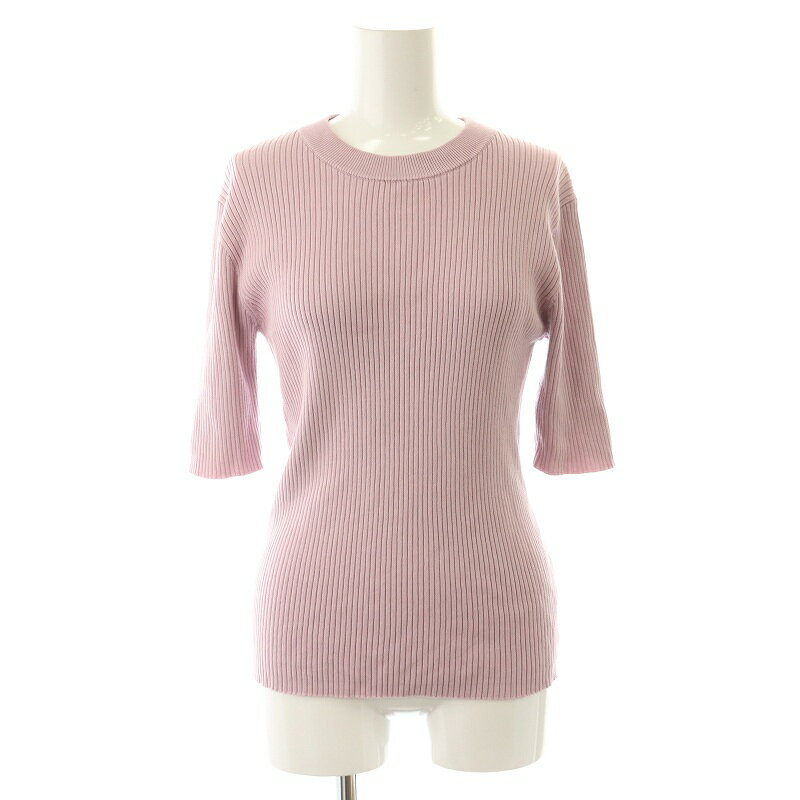 【中古】クラネ CLANE H/N HALF SLEEVE RIB KNIT TOPS リブニット カットソー クルーネック プルオーバー 五分袖 1 S ピンク 14106-2142 /KL レディース 【ベクトル 古着】 241114