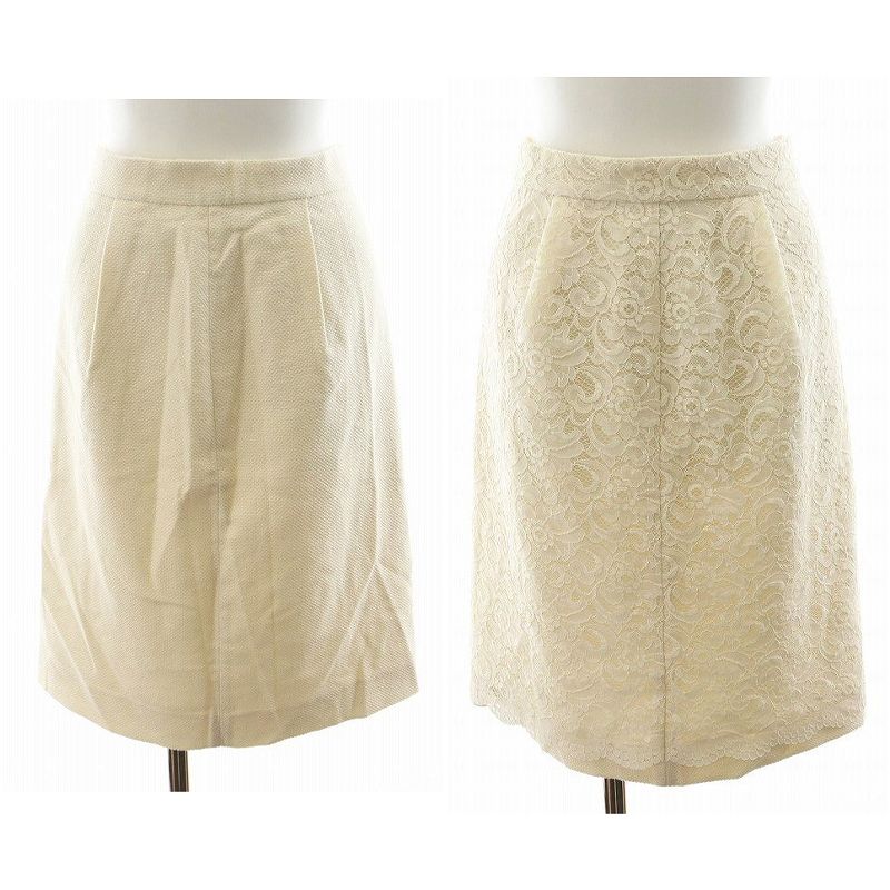 【中古】未使用品 デビュー ド フィオレ Debut de Fiore タグ付き タイトスカート リバーシブル ひざ丈 タック 総レース フラワーモチーフ 36 S アイボリー /NQ ■MA レディース 【ベクトル 古着】 241115