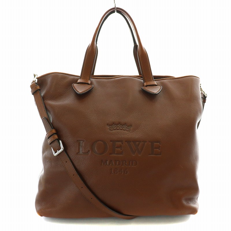 【中古】ロエベ LOEWE トートバッグ ショルダー 2WAY レザー エンボスロゴ 茶 ブラウン /NW42 ●D ■OH レディース 【ベクトル 古着】 241126