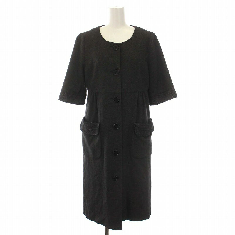 【中古】レリアン Leilian ノーカラー ワンピース ロング 五分袖 ラメ混 9 M チャコールグレー 黒 /YM レディース 【ベクトル 古着】 241203(4.0)