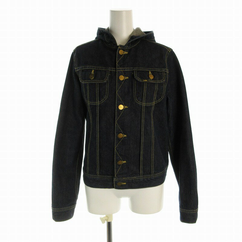 【中古】リー LEE デニムジャケット Gジャン フーディー 金ボタン 34 XS 紺 ネイビー /EE レディース 【ベクトル 古着】 241211