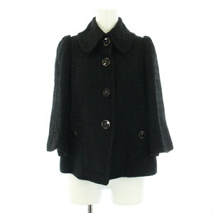 【中古】ロイスクレヨン Lois CRAYON HIGH STYLE FAMILY ステンカラージャケット 七分袖 総柄 M 黒 ブラック /KU レディース 【ベクトル 古着】 241217