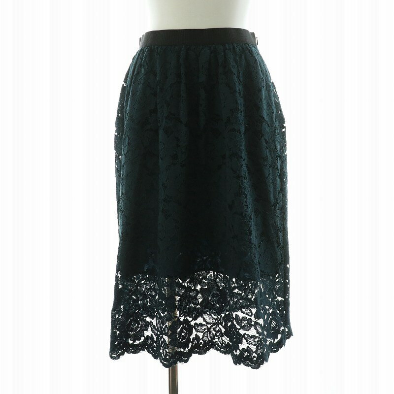 【中古】セオリー Theory フレアスカート タック ひざ丈 総レース フラワーモチーフ 00 XS 緑 グリーン /NQ レディース 【ベクトル 古着】 241209