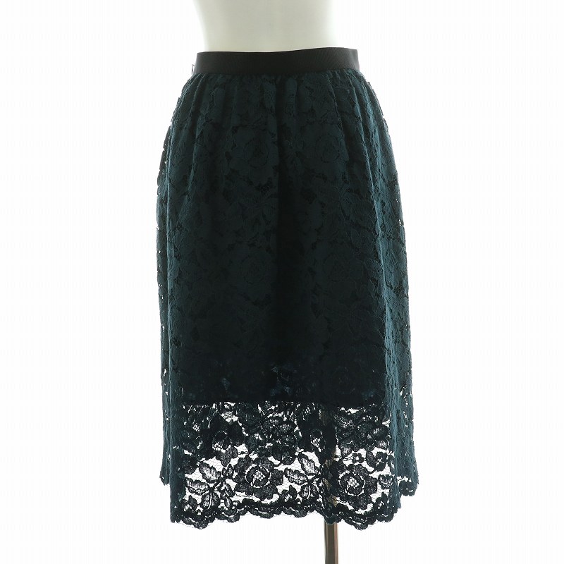 【中古】セオリー Theory フレアスカート タック ひざ丈 総レース フラワーモチーフ 00 XS 緑 グリーン /NQ レディース 【ベクトル 古着】 241209