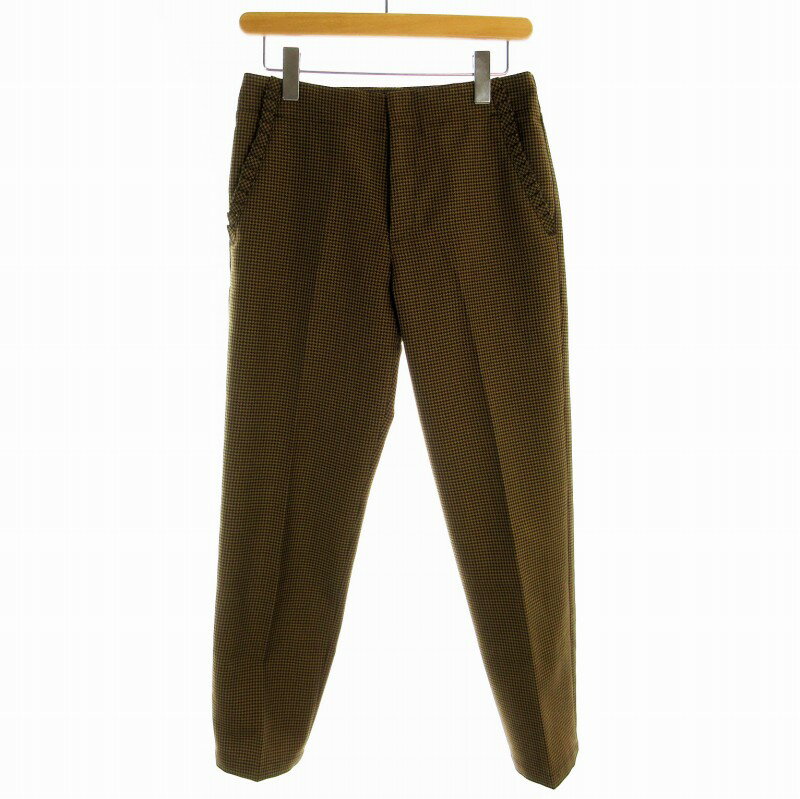 【中古】イエナ IENA テーパードパンツ センタープレス 千鳥格子 フリル 茶 ブラウン 黒 ブラック /RO レディース 【ベクトル 古着】 241212