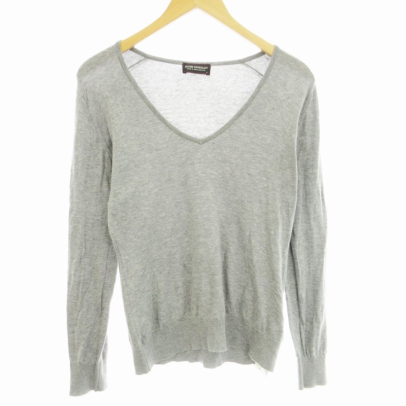 【中古】ジョンスメドレー JOHN SMEDLEY ニット セーター 薄手 長袖 Vネック S グレー /MM メンズ 【ベクトル 古着】 241218