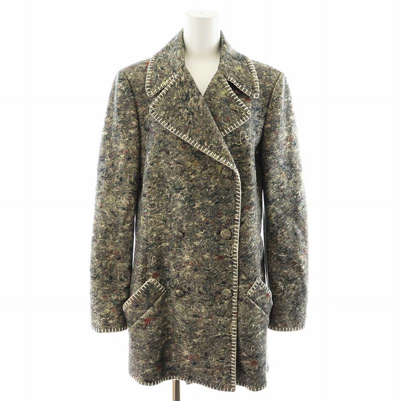 【中古】モスキーノ MOSCHINO COUTURE! チェスターコート ミドル丈 総柄 ウール アウター I42 L グレー /AN24 レディース 【ベクトル 古着】 241220