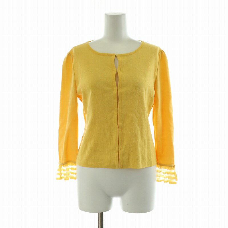 【中古】エリザ ELISA カーディガン 裾レース ニット プルオーバー 長袖 フリル M 黄 イエロー /NQ ■OF レディース 【ベクトル 古着】 241226