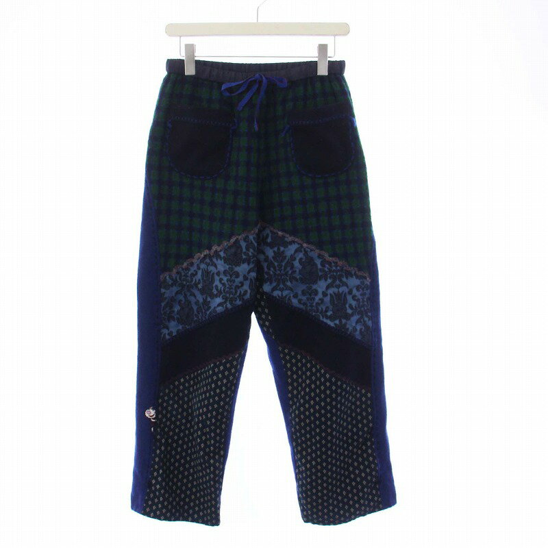 【中古】アルベロベロ ALBEROBELLO olleborebla OLEBOREBLA イージーパンツ ストレート チェック 切替 紺 緑 ネイビー グリーン /KH レディース 【ベクトル 古着】 241227