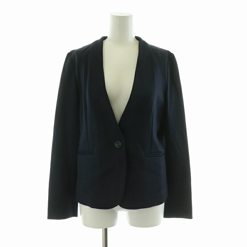 【中古】グリーンレーベルリラクシング ユナイテッドアローズ green label relaxing ジャケット フォーマル ノーカラー センターベント シングル 麻 リネン 38 M 紺 ネイビー /NQ レディース 【ベクトル 古着】 250108