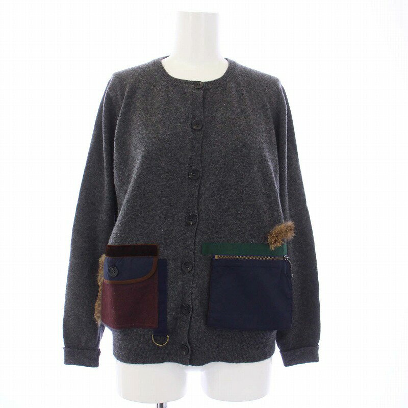 【中古】マックスマーラ ウィークエンドライン MAX MARA WEEKEND LINE ニットカーディガン 長袖 クルーネック ウール ナイロンポケット ラビットファー S グレー 53460199 /KH レディース 【ベクトル 古着】 250114