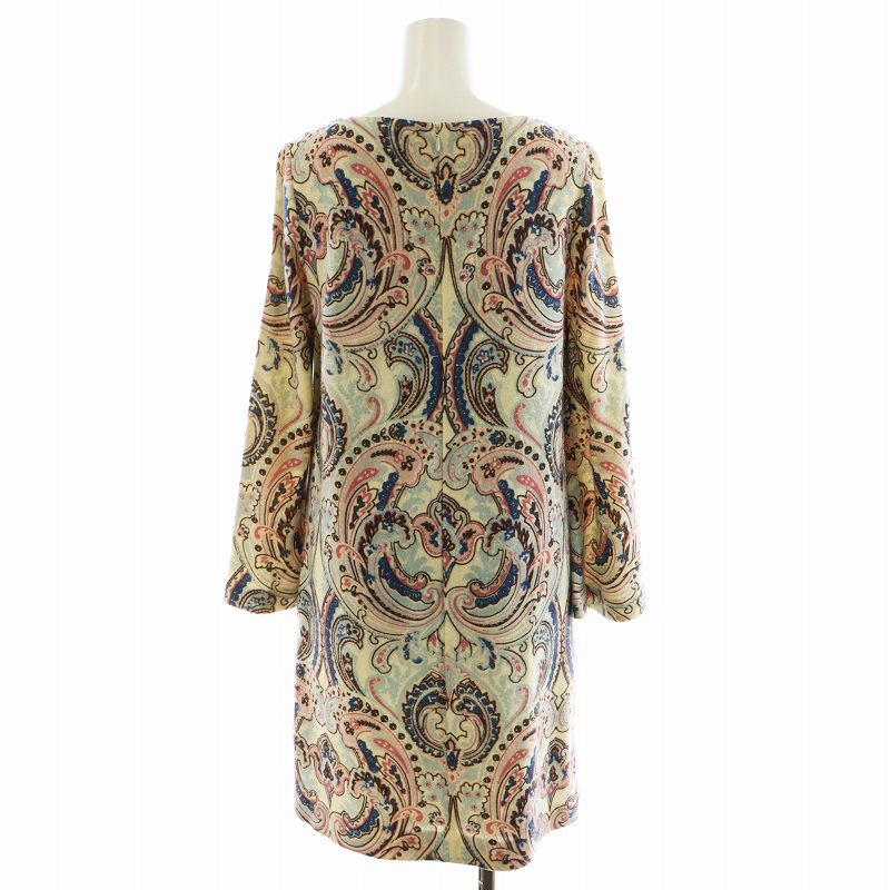 【中古】グレースコンチネンタル GRACE CONTINENTAL ワンピース ひざ丈 長袖 ペイズリー柄 ウール アンゴラ混 34 XS マルチカラー ベージュ ピンク 水色 ライトブルー /AN30 レディース 【ベクトル 古着】 250117
