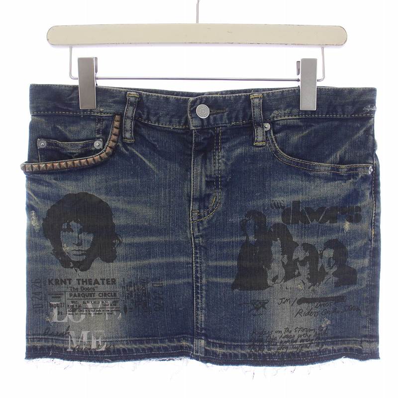 【中古】ヒステリックグラマー HYSTERIC GLAMOUR デニムスカート ミニ丈 ジップフライ プリント M インディゴ 0192AK03 /BM レディース 【ベクトル 古着】 250128