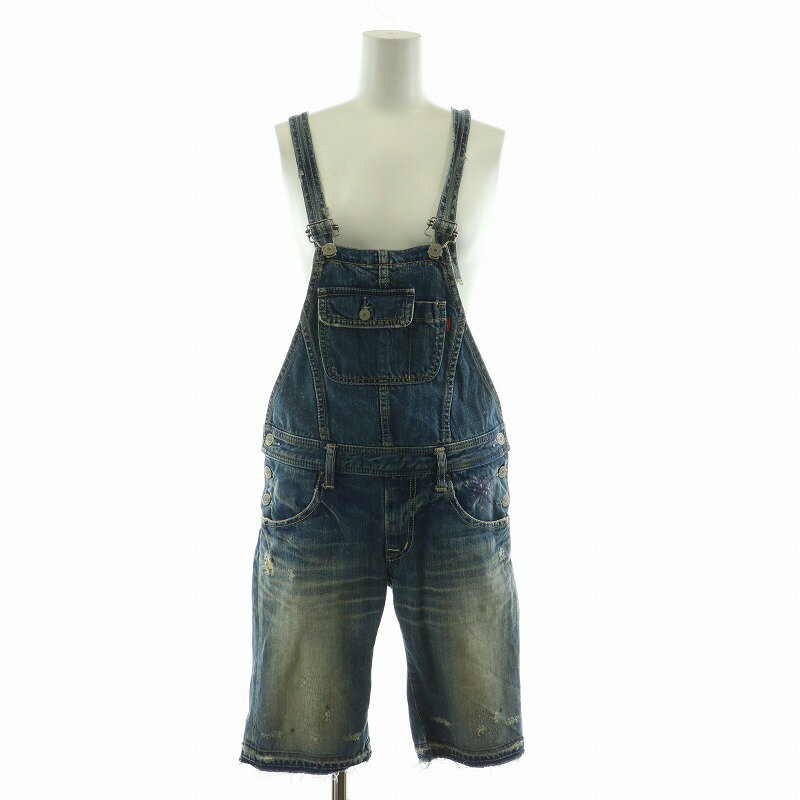 【中古】ヒステリックグラマー HYSTERIC GLAMOUR オーバーオール サロペット ハーフパンツ ショート ダメージ加工 カットオフ 刺繍 M インディゴ /NQ レディース 【ベクトル 古着】 250124