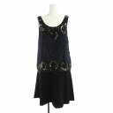 【中古】グレースクラス GRACE Class セットアップ フレアワンピース ひざ丈 カットソー ノースリーブ ビジュー装飾 スパンコール 36 紺 ネイビー...