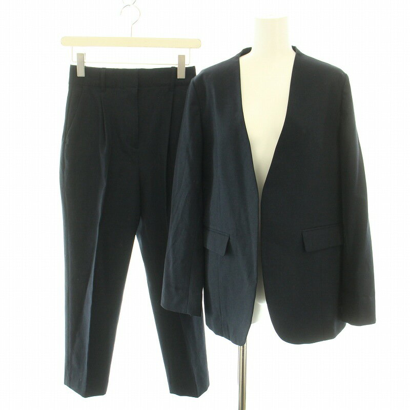 【中古】スピック&スパン Spick&Span 23SS スーツ セットアップ 上下 リネンライクノーカラージャケット 36 リネンライクテーパードタックパンツ 34 紺 ネイビー /YT レディース 【ベクトル 古着】 250203