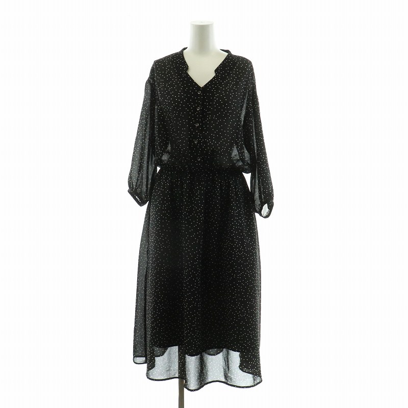 【中古】グリーンレーベルリラクシング ユナイテッドアローズ green label relaxing エストギャザー スキッパー ワンピース ロング 七分袖 ドット 38 ブラック 3526-105-2343 /NQ レディース 【ベクトル 古着】 250207