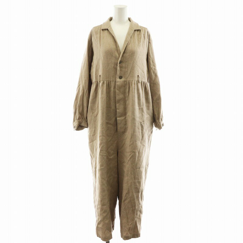 【中古】ガサ GASA コンビネゾン オールインワン 長袖 麻 リネン S ベージュ 13221-10427 /AN34 レディース 【ベクトル 古着】 250211