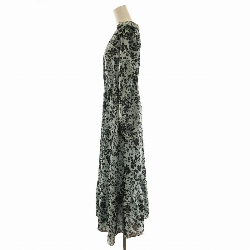 【中古】ザラ ZARA ワンピース ロング 総柄 フリル 長袖 M 青 ブルー 800893484 /EE レディース 【ベクトル 古着】 250212