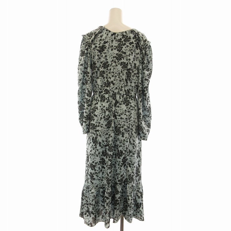 【中古】ザラ ZARA ワンピース ロング 総柄 フリル 長袖 M 青 ブルー 800893484 /EE レディース 【ベクトル 古着】 250212