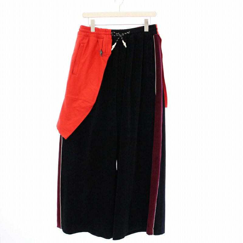 【中古】ミハラヤスヒロ MIHARA YASUHIRO ドッキングワイドパンツ イージーパンツ ベロア 38 ブラック B03PT591 /KH メンズ 【ベクトル 古着】 250220