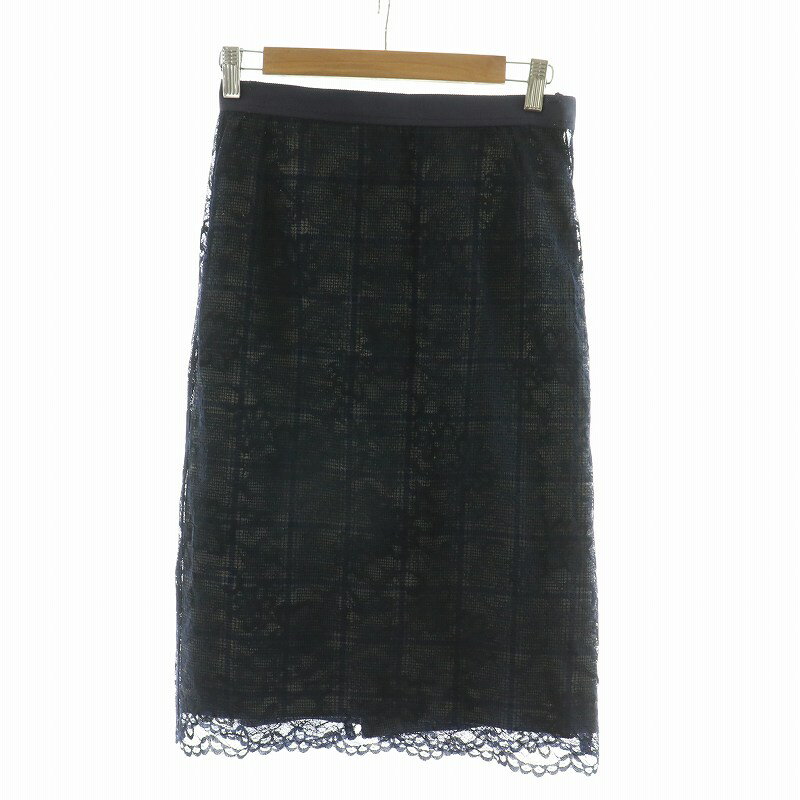 【中古】ルーニィ LOUNIE タイトスカート ひざ丈 チェック レース 38 グレー パープル 17513341 /NQ 【ベクトル 古着】 250227