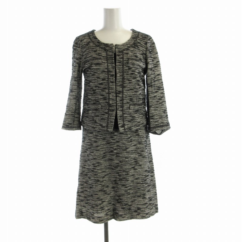 【中古】22オクトーブル 22 OCTOBRE セットアップ ワンピース ひざ丈 ノーカラージャケット ラメ 36 40 黒 ブラック 白 ホワイト /RO レ...