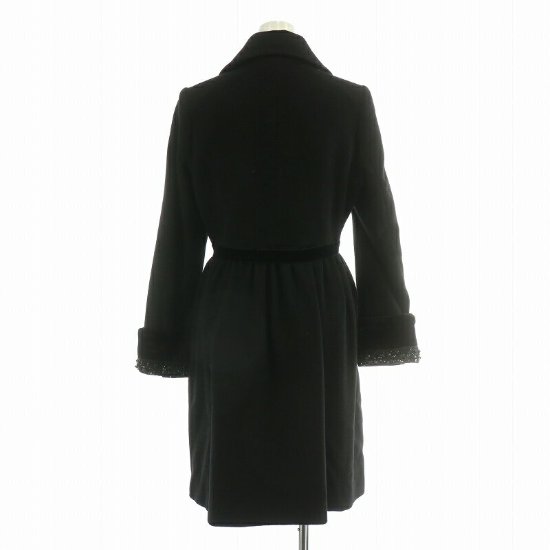 【中古】ロイスクレヨン Lois CRAYON HIGH STYLE FAMILY ステンカラーコート アウター ロング丈 ビジュー 裏地総柄 ウール アンゴラ混 シルク混 ベルト M 黒 ブラック /BB レディース 【ベクトル 古着】 250316