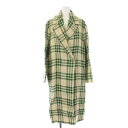 【中古】ザラ ZARA スプリングコート チェスターコート ロング チェック柄 リネン XS-S ベージュ 緑 グリーン 2688/473/069 /KH ■PN ■GY19 レディース 【ベクトル 古着】 250402(4)