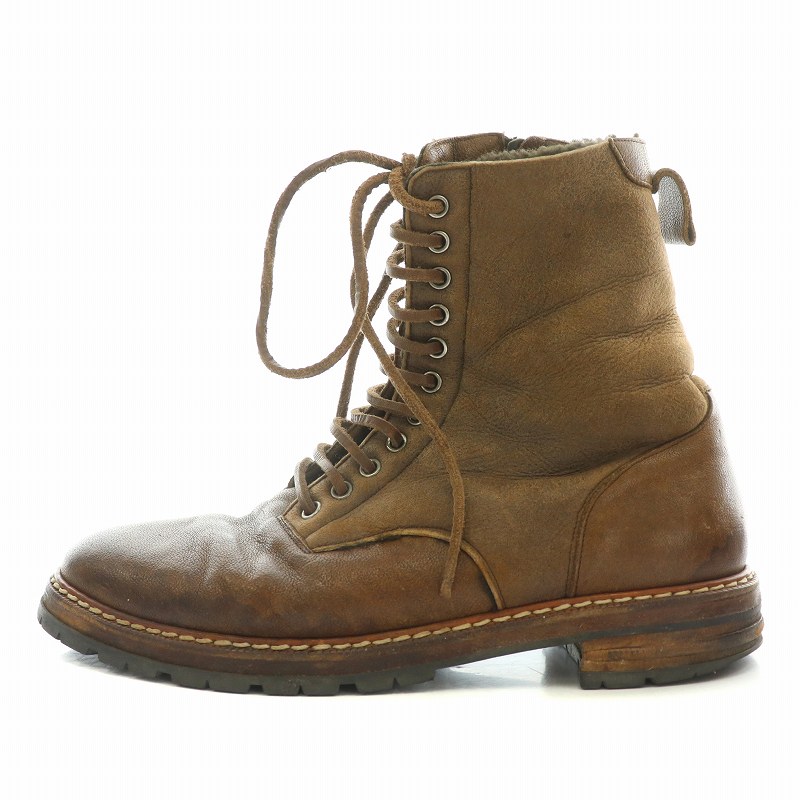 【中古】マルタンマルジェラ 22 Martin Margiela 22 ショートブーツ ムートン レザー レースアップ ローヒール タンクソール 40 茶 ブラウン /BB メンズ 【ベクトル 古着】 250330