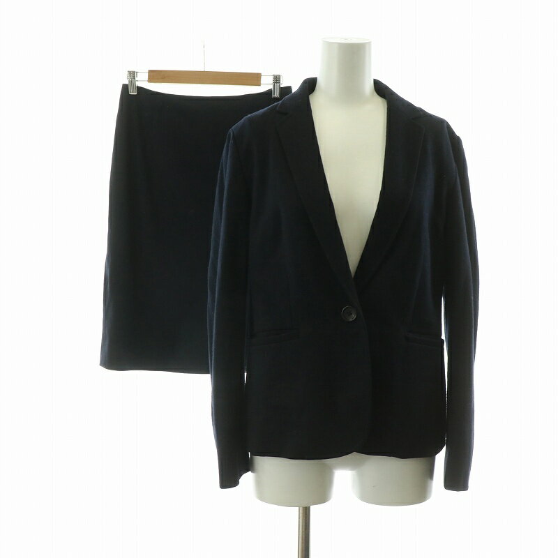 【中古】ユナイテッドアローズ UNITED ARROWS セットアップ 2点セット上下 台形スカート テーラードジャケット ひざ丈 40 ネイビー 1524-1...