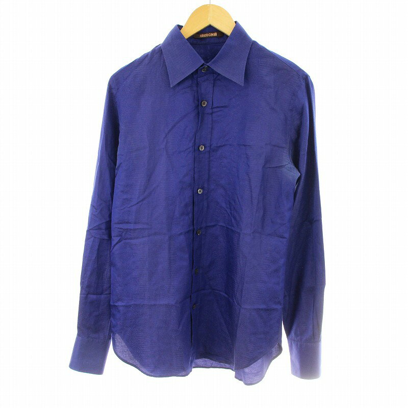 【中古】ロベルトカヴァリ roberto cavalli レギュラーカラーシャツ 長袖 カットソー シルク混 40 青 536U6108 /MM メンズ 【ベクトル 古着】 250415
