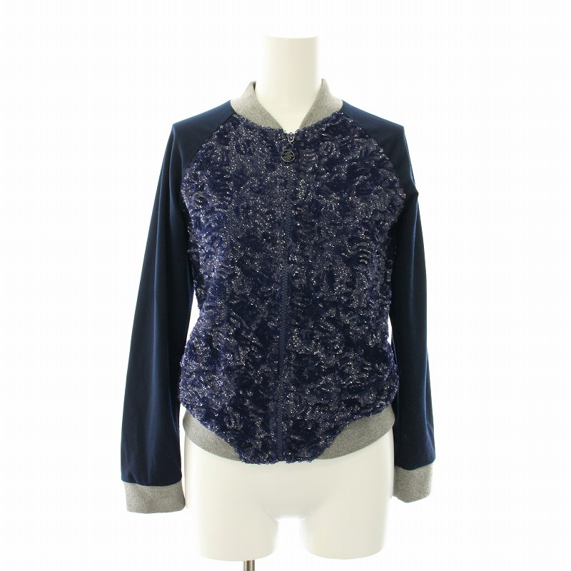 【中古】ミス ブルマリン MISS Blumarine ジップアップジャケット ブルゾン スパンコール 10 ネイビー 35JFL25 /RE レディース 【ベクトル 古着】 250424