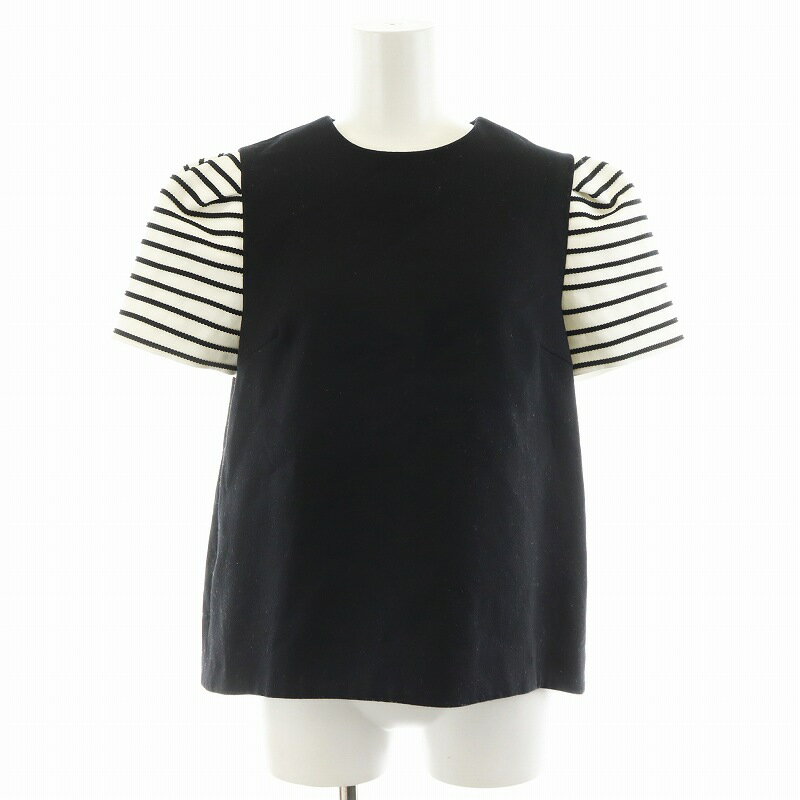 【中古】ボーダーズアットバルコニー BORDERS at BALCONY BORDER HALFSLEEVE TOP カットソー 半袖 ウール 36 黒 ブラック 白 ホワイト BD2321-3P-26 /AN37 レディース 【ベクトル 古着】 250428