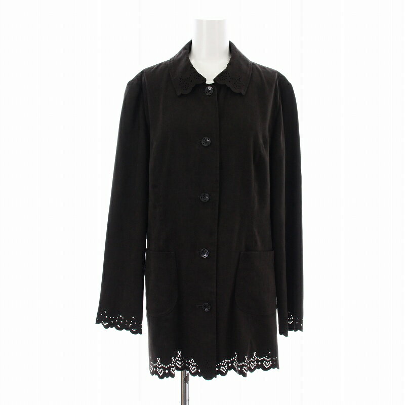 【中古】レリアン Leilian シャツジャケット フェイクスエード スカラップ 13 茶 ブラウン 0404250 /KU レディース 【ベクトル 古着】 ..