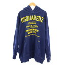 【中古】ディースクエアード DSQUARED2 D2 HOODED SWEATSHIRT ロゴスウェットフーディー プルオーバーパーカー 長袖 ストレッチ 裏起...
