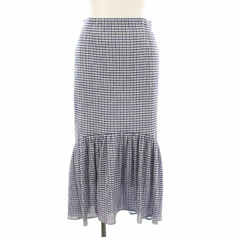 【中古】エストネーション ESTNATION ギンガムプレーゼマーメイドスカート 21-109-09-040387 ミモレ ロング ペチコート付き 36 青 ブルー 白 ホワイト /KU レディース 【ベクトル 古着】 250521