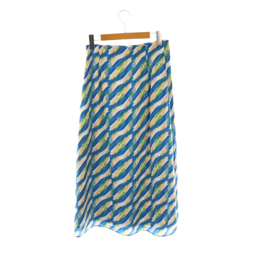 【中古】ルーニィ LOUNIE フレアスカート マキシ ロング 総柄 38 青 ブルー 白 ホワイト /AT レディース 【ベクトル 古着】 250729